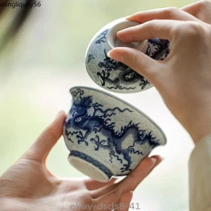 Dragon Gaiwan For Tea Ceramic Tureen With Lid Teaware Set Chinese Blue Tea Bowl - Picture 1 of 11