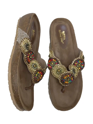 $110 AZURA by Spring Step 39 9 Sandal Urla Thong Embellished Beaded - Image 1 of 4