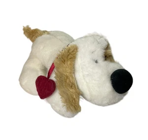 Ganz Plush Floppy Dog 9 Inch White Tan Hearts Collar Valentines Day Vintage - Picture 1 of 8