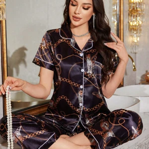 Womens Ladies Animal Satin Leopard Print Pyjamas Silky Soft Loungwear PJs Set - Picture 1 of 74