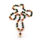Vintage Chanel Gripoix Glass Red Green Amber Beaded Necklace 34"