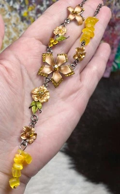 Conjunto de pendientes collar mariposa conjunto de joyas joyería nupcial boda PROM amarillo Foto 1 de 4