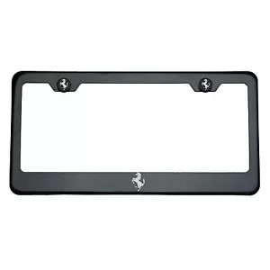 T304 Titanium Laser Engraved Brush Silver Lettering Ferrari Logo License Frame - Picture 1 of 10