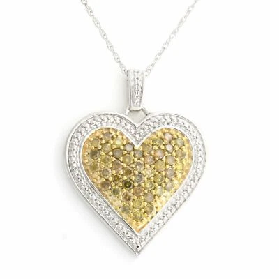 Colgante de oro de 14 quilates redondo amarillo real de 1,00 quilates con corazón de plata cadena de 18" Foto 1 de 3