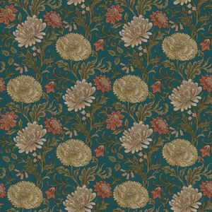 Rasch Salisbury Blossom Teal Leaves Floral Vintage Wallpaper 553154 - Picture 1 of 4