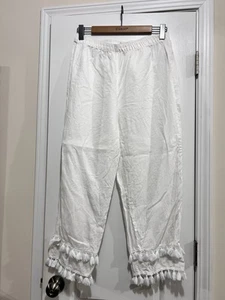 Cynthia Rowley 100% Leinen Caprihose mit elastischem Bund und Quasten - Gr. L - Bild 1 von 3