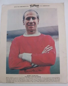 BOBBY CHARLTON MANCHESTER UNITED FOOTBALL CLUB TY PhOO TEA CARD MUFC 10 x 8 - Picture 1 of 5