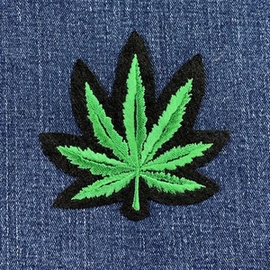 Pot Leaf Applique Patch Embroidered Cannabis Weed Marijuana Badge 3-3/8" Iron On - Picture 1 of 2