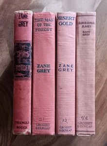 Lot of 4 ZANE GREY Vintage Western HC Books. Interior Decor Stage Prop Red - Foto 1 di 23