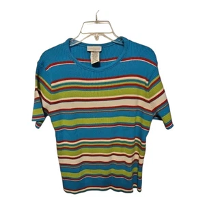 Maglione donna vintage Pierre Cardin XL manica corta verde turchese rosso bianco - Foto 1 di 3