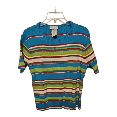 Vintage Womens Pierre Cardin XL Short Sleve Sweater Turquoise Green Red White - Image 1 of 3