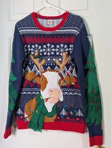 Holiday Time Ugly Christmas Sweater Santa Cow Herren Small (35-37) Navy 3D Schal  - Bild 1 von 6
