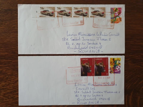 Curacao (Netherlands Antilles) - 2 covers circulated Willemstad - Bucharest Cover