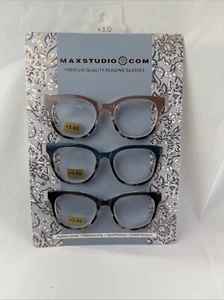 NIB 3.00 Box Set 3 Pairs Max Studio Reading Glasses Readers - Picture 1 of 7