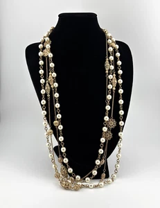 Vintage Qualität Goldtome Fillagree Kette Faux Perlenkette 25" - Bild 1 von 6