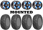 Kit 4 Ams M1 Evil Tires 27X9-14 On Sedona Rukus Blue Wheels Pol