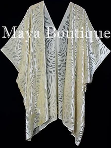 Maya Matazaro Vanilla Camellia Burnout Velvet Caftan Kimono Jacket Duster - Picture 1 of 9