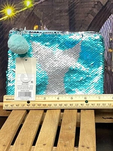 Shiny Iridescent Mermaid Tail Blue MakeUp Bag, Pencil Case, Zippered Pouch New - Picture 1 of 6