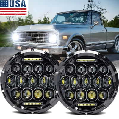 Pair 7 inch LED Headlights Round Approved Hi/Lo Lamp For 1967-1972 Chevy C10 - Image 1 of 4