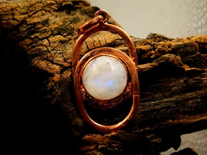 Colgante Geometría Sagrada Oro Rosa Piedra Lunar Natural Diseñador Cobre Artesanal - Imagen 1 de 7