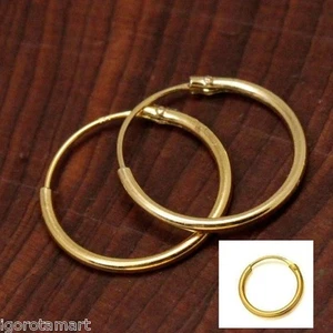 18ct Gold Hoop Earrings Hinged Round Earring Men Womens 8mm 10mm 15mm 18mm 20mm - Picture 1 of 4