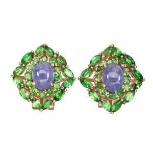 Pendientes SHOLA auténtica tanzanita natural y tsavolita plata E241 - Imagen 1 de 3