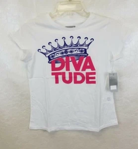 T-Shirt Big Girls Diva-Tude White Pink Purple By Layer 8 (2 Sizes) NEW - Foto 1 di 4