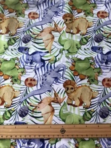 KNIT FABRIC 154cm Wide x 108cm long Dinosaurs Cotton Lycra Knit Fabric DINOSAUR - Picture 1 of 4