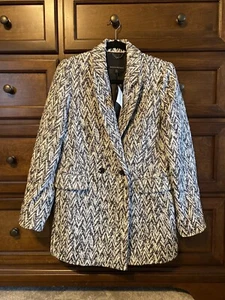 Banana Republic Womens Jacket Coat Black Off White Chevron Jacquard Lined XS NWT - Picture 1 of 12