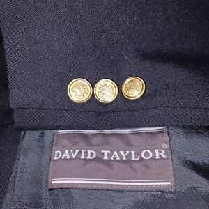 David Taylor Blazer Mens 50R Black Suit Jacket Sport Coat Interview Gold Buttons
