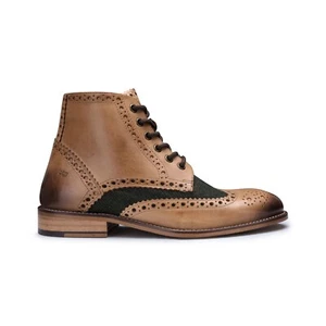 Hommes Cuir Marron Vert Tweed Classique Oxford Habillé à Lacets Vintage Bottines - Bild 1 von 7