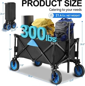 150L Collapsible Outdoor Wagon, Large Cart w/ Wheels Heavy Duty 300lbs Capacity - Picture 1 of 7