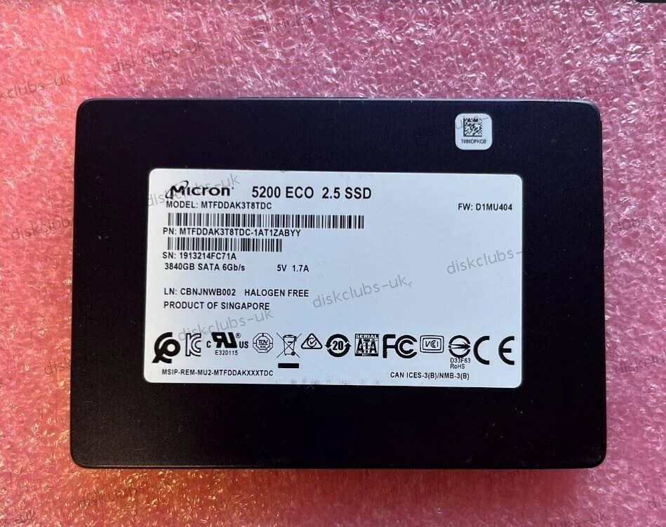 Micron 5200 ECO 3.84TB SATA SSD 2.5" MTFDDAK3T8TDC D1MU420 Solid State Drive - Image 1 of 1