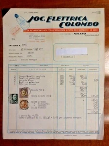 "" SOCIETÀ ELETTRICA COLOMBO "" MILANO - FATTURA 1937 - Picture 1 of 1