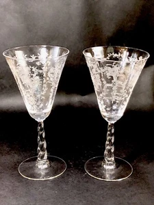 2 Fostoria Mayflower Kristall 7 3/8" hoch Wasser/Wein Kelche 8 Oz geätztes Glas - Bild 1 von 7