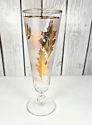 Vaso Pilsner vintage Libbey Golden Leaf Mid-Century 12 oz vajilla Foto 1 de 4