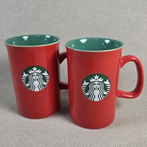 Starbucks Red Green Siren Logo Inside Coffee Mug Tasse 10 oz 2024 - 2er Set - Bild 1 von 3
