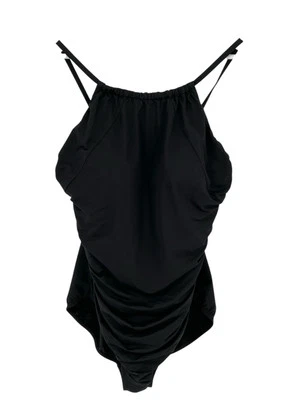 Traje de baño Dreamsuit de una pieza negro adelgazante lados acanalados halter cuello estante sujetador Foto 1 de 4