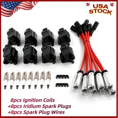 8Pack Square Ignition Coil & Spark Plug Wire Kit for Chevrolet Silverado SSR GMC - Image 1 of 4