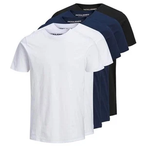 Jack & Jones 5 Pack JJEORGANIC 100% Cotton Crew Neck T-Shirts - White/Navy/Black - Picture 1 of 6