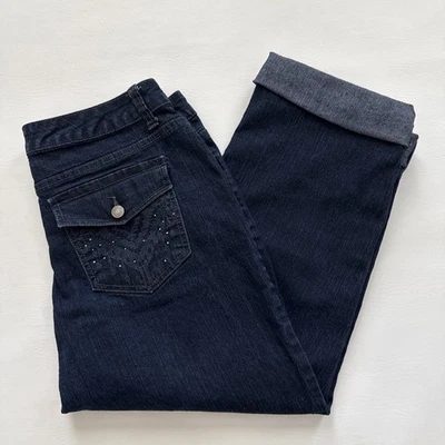 Pantalones capri de mezclilla Jaclyn Smith para mujer talla 12 tiro alto lavado oscuro clásicos preppy Foto 1 de 4