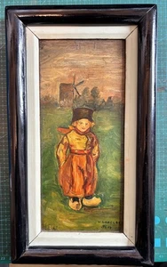 Antique oil on board painting of Dutch boy by W Langley dated 1607 unattributed - Picture 1 of 3