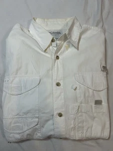 Men’s White Columbia PFG White Long Sleeve Fishing Shirt Sz Medium Button Up - Picture 1 of 11