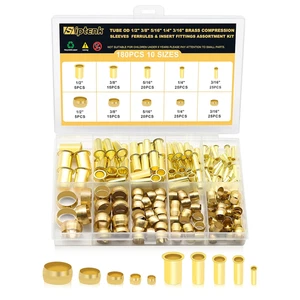 Siptenk 180PCS Brass Compression Sleeves Ferrules & Inserts Tube OD 1/2" 3/8" 5/ - Picture 1 of 12