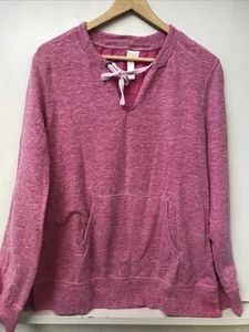 Green Tea Sweatshirt Drawstring Tie Neck Long Sleeve Kangaroo Pocket Pink Size L - Picture 1 of 4