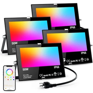 Flood Lights Outdoor RGB, 500W Equivalent Smart Color Change & Daylight 5700K... - Picture 1 of 7