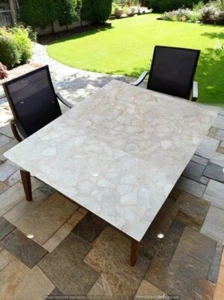 White Quartz Agate Stone Dining Table Top, Agate Quartz Stone Top Decor - Picture 1 of 11