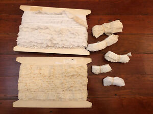 Vintage Lot Eyelet Lace Trim Edging White 27 Yds, Ivory 14 Yds, + Smaller Pieces