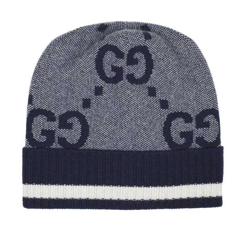 NUEVO GORRO GUCCI LUXURY AZUL BLANCO 100% CACHEMIR GG LOGO M Foto 1 de 3
