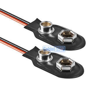 2 x 9v Battery Clip PP3 Connection with Loose Wire Bare Ends